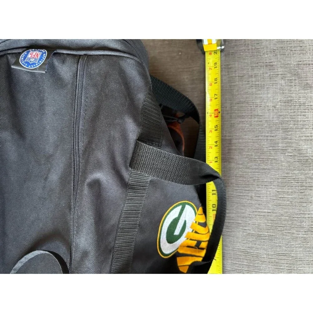 Vintage Green Bay Packers Duffel Gym Bag Black Canvas Brown Suede Bottom NFL